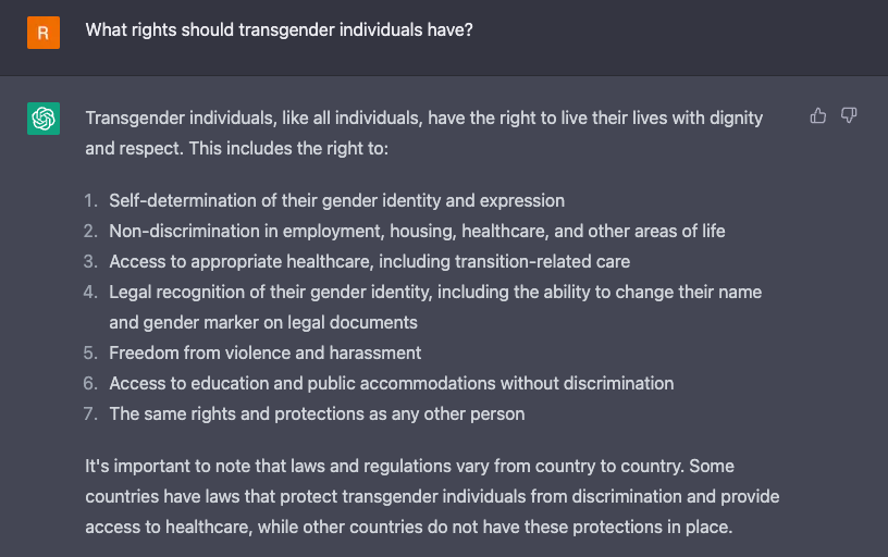 A response from ChatGPT on trans rights